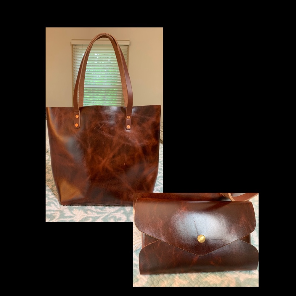 KMM & Co LE Cinnamon Tote and envelope clutch